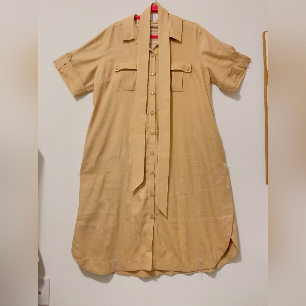 Soft Surroundings Tan Linen Blend Button-Down Midi Dress Size XL